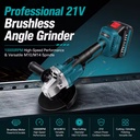 Industrial 20V Brushless Angle Grinder Heavy Duty High Power Metal Stone Wood Surface Finishing Disc Guard Performance