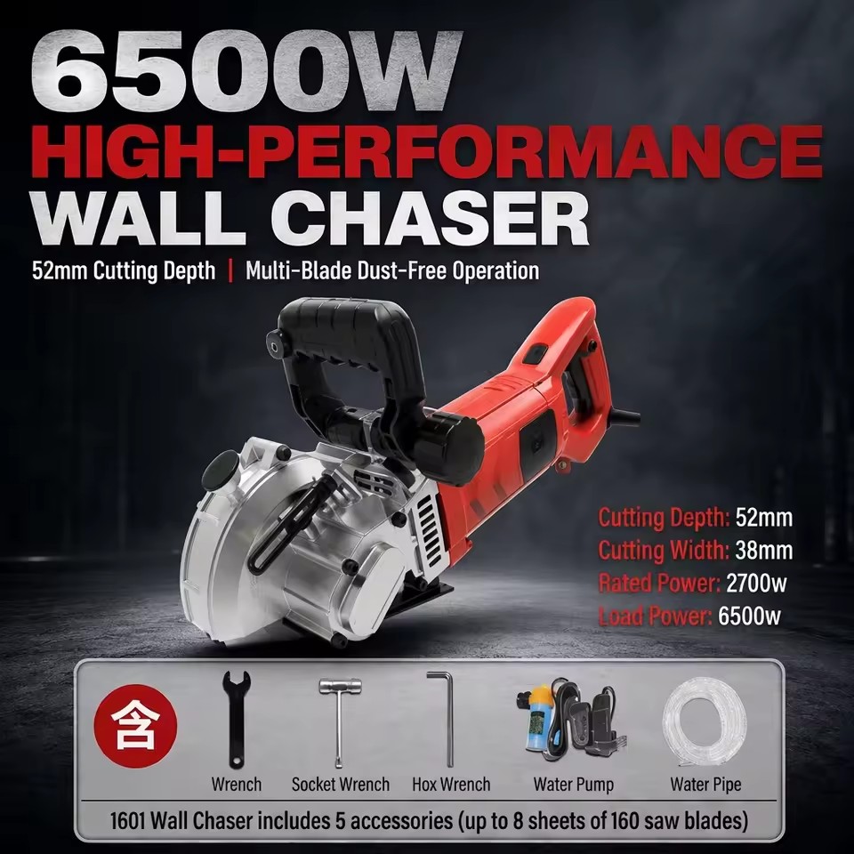 Handheld Wall Slotter Machine With Water Pump Dust Free Adjustable Width Depth Concrete Red Brick Performance Cutting Saw Tool
