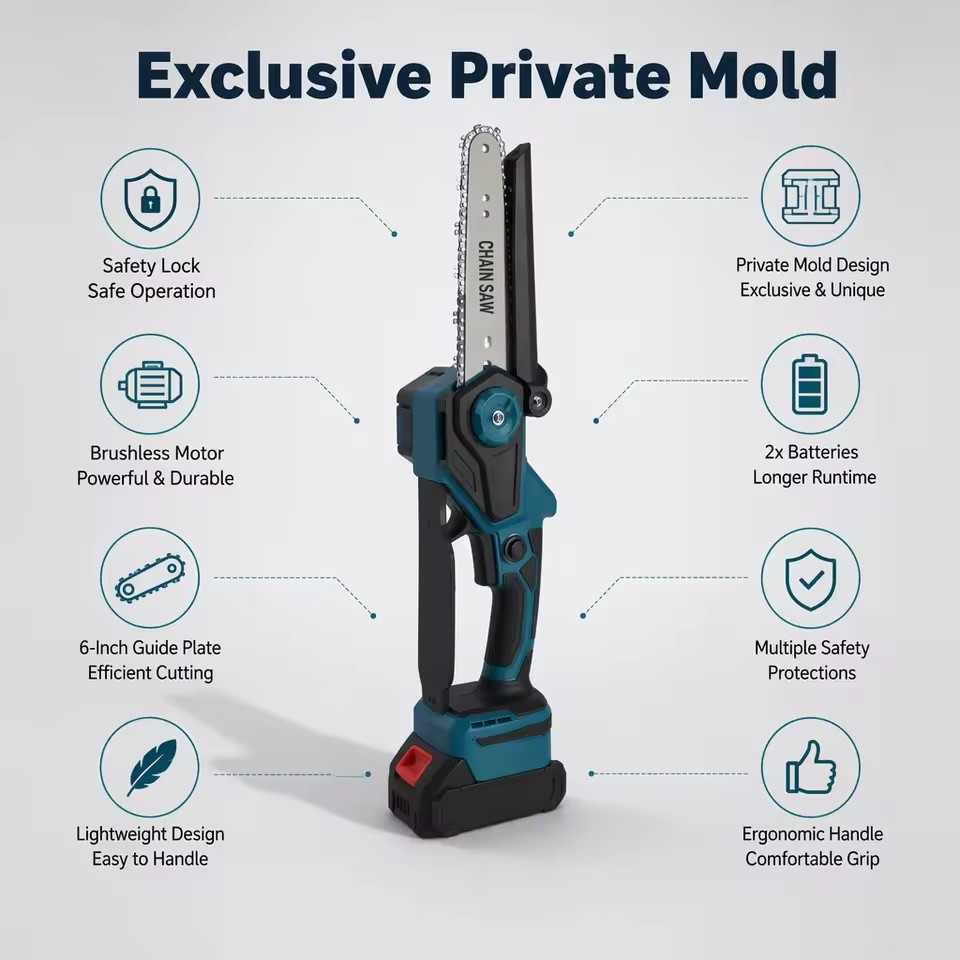 6 8 10 Inch Brushless Cordless Chainsaw 21V 850W High Power Electric Saw Wood Cutting Handheld Portable Mini Pruning