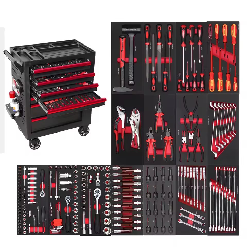 Tool Trolley Roller Garage Cabinet With 246PCS Tools Set in EVA Foam Tray for Workshop Auto Repair
