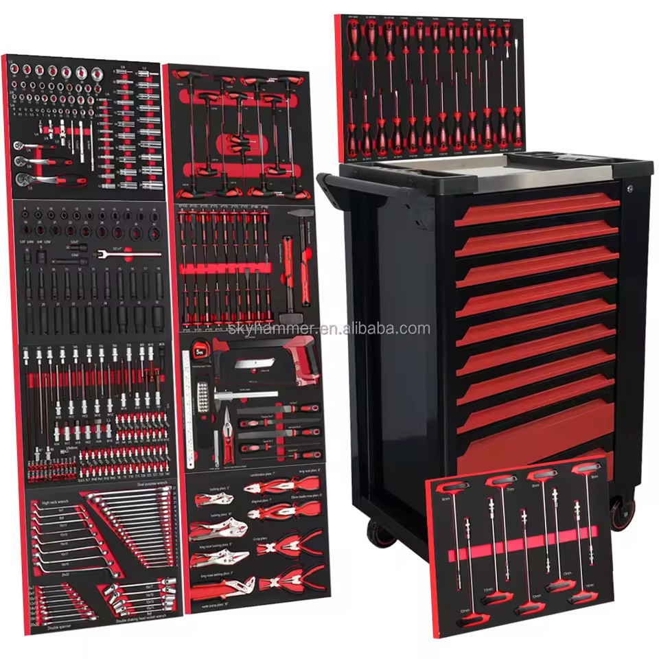 10-Drawer Roller Cabinet Tool Trolley Heavy Duty Industrial Steel Storage with 359PCS Top-Quality Tools for Garage Workshop