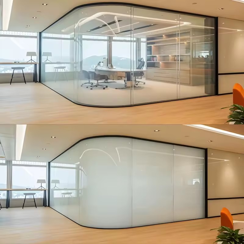 Custom Design Frameless Smart Glass Partition Wall with LED Lighting Options, Creates Modern and Innovative Interior Spaces