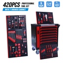 420pcs Tool Cabinet Trolley Rolling Tool Chest Set Mechanic Hand Tools Kit for Workshop Garage Repair