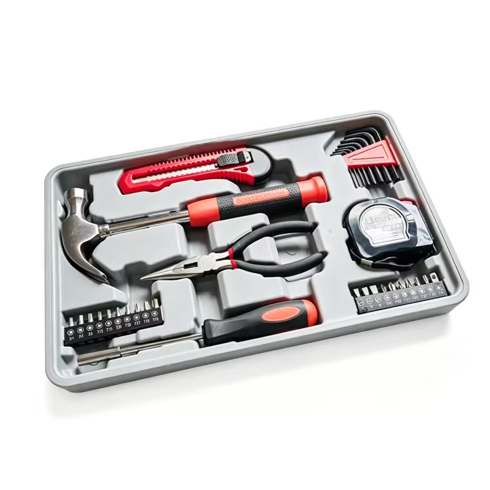 33PCS Hand Tool Kit General Home Repair Tool Set with Hammer Pliers Screwdriver Bits Tape Measure Utility Knife Allen Wrench