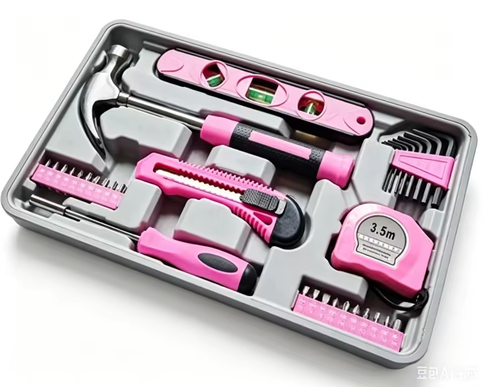 Pink Household Tool Kit Ladies Essential Pink Tool Set Home Repair Set for Women with Hammer Tape Measure Screwdriver Set