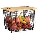 Wire Storage Basket Kitchen Stackable Metal Wire Kitchen Counter Organizer for Vegetables Potatoes Onions-Black Storage Rack