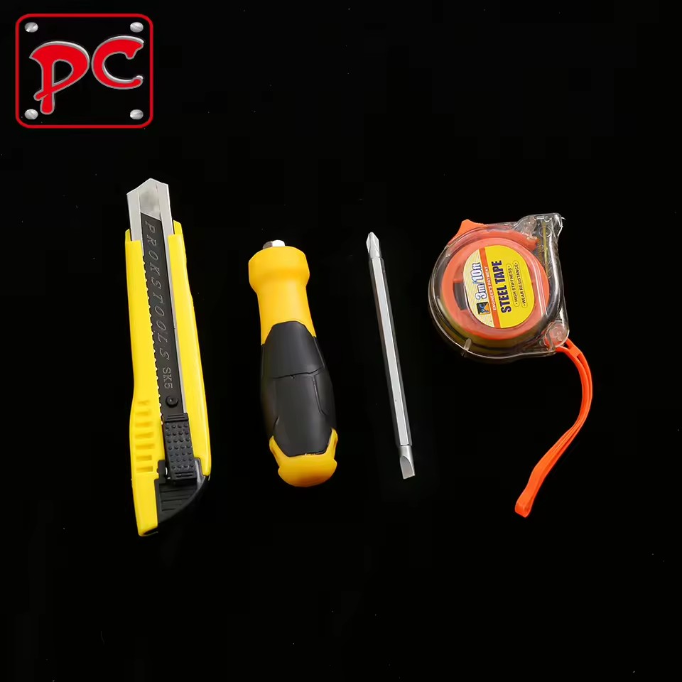 Household Multi-Specification Hardware Tool Set Double-Head Screwdriver Utility Knife Tape Measure; Three-Piece Repair Combo