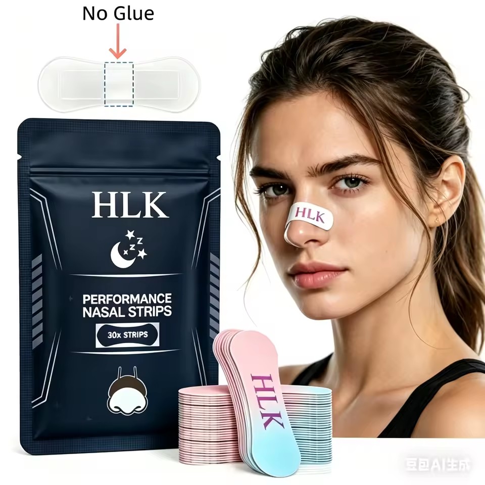 HLK Innovative Middle Non-Glue Nasal Strips Painless Removal Hypoallergenic Nose Tape for Sensitive Skin & Better Breathing