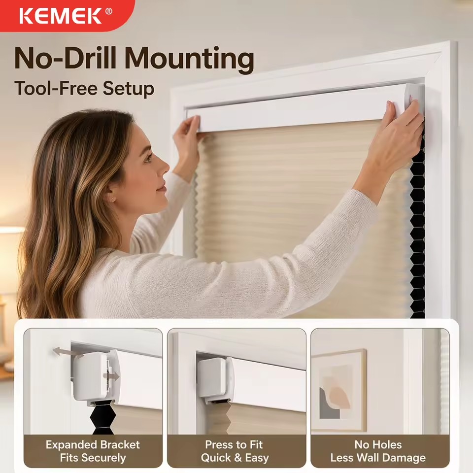 Rechargeable No Drill Cordless Day Night Blackout Honeycomb Blinds Custom Size for Home, Cellular Shades