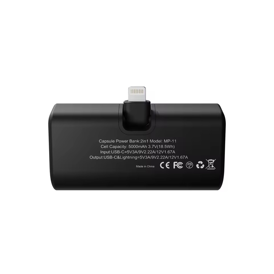 Waterproof 5000mAh Portable Power Bank Type-C L Interfaces 20W Quick Charge LED Display 180 Degree Rotating Design Outdoor Use