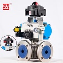 Suyi Pneumatic 3-Way T-Port Cut-Off Ball Valve Flanged 316/304 Stainless Steel PN16 1 Year Warranty Customizable Sizes for
