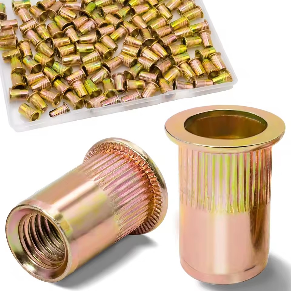 Flat Head Class 8.8 Zinc-Plated Carbon Steel Knurled Body Right Hand Thread Rivet Nuts for DIY Home Projects Car Repairs
