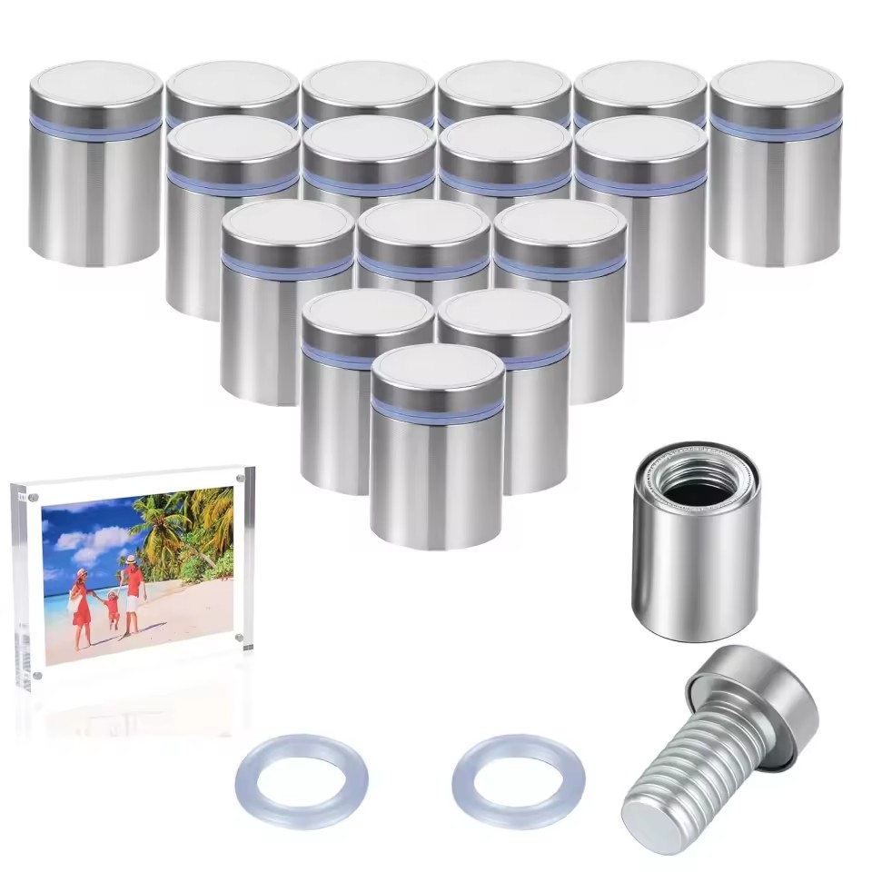 Stainless Steel Glass Mirror Acrylic Frame Black Gold Silver Advertising Sign Mounting Holder Standoff Screw Nail Hanging GLK