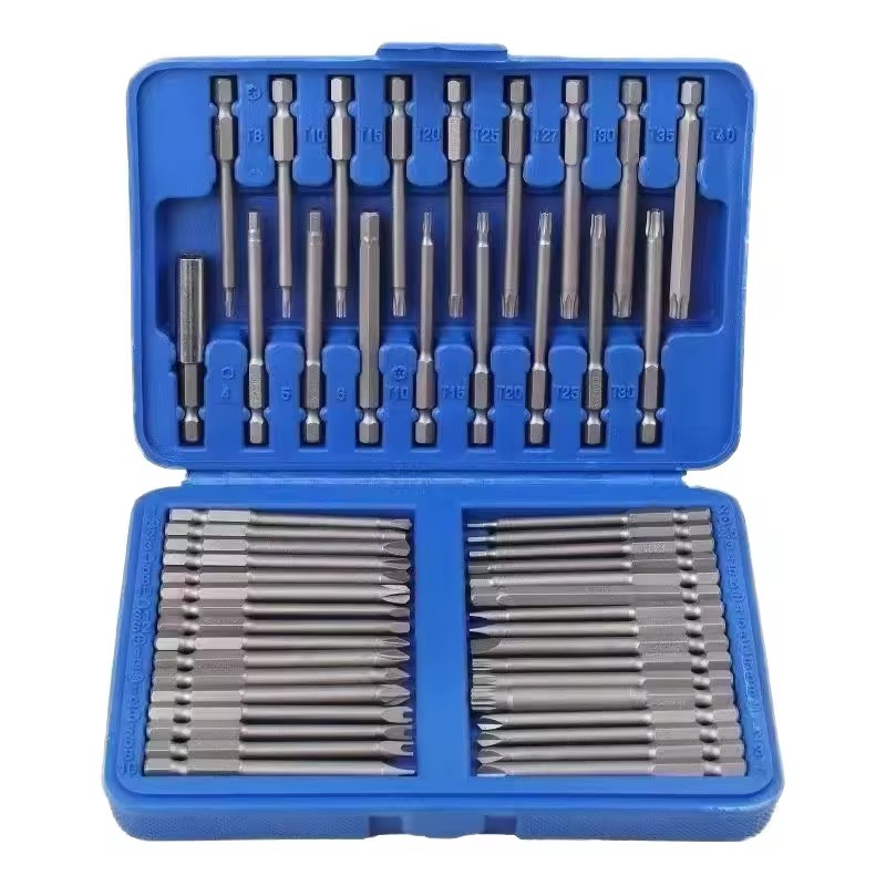 50PC Screwdriver Extension Rod Assembly Head Set Square Socket Extended Assembly Bit Set Tool Hard Case OEM Blackwhiteins Chrome