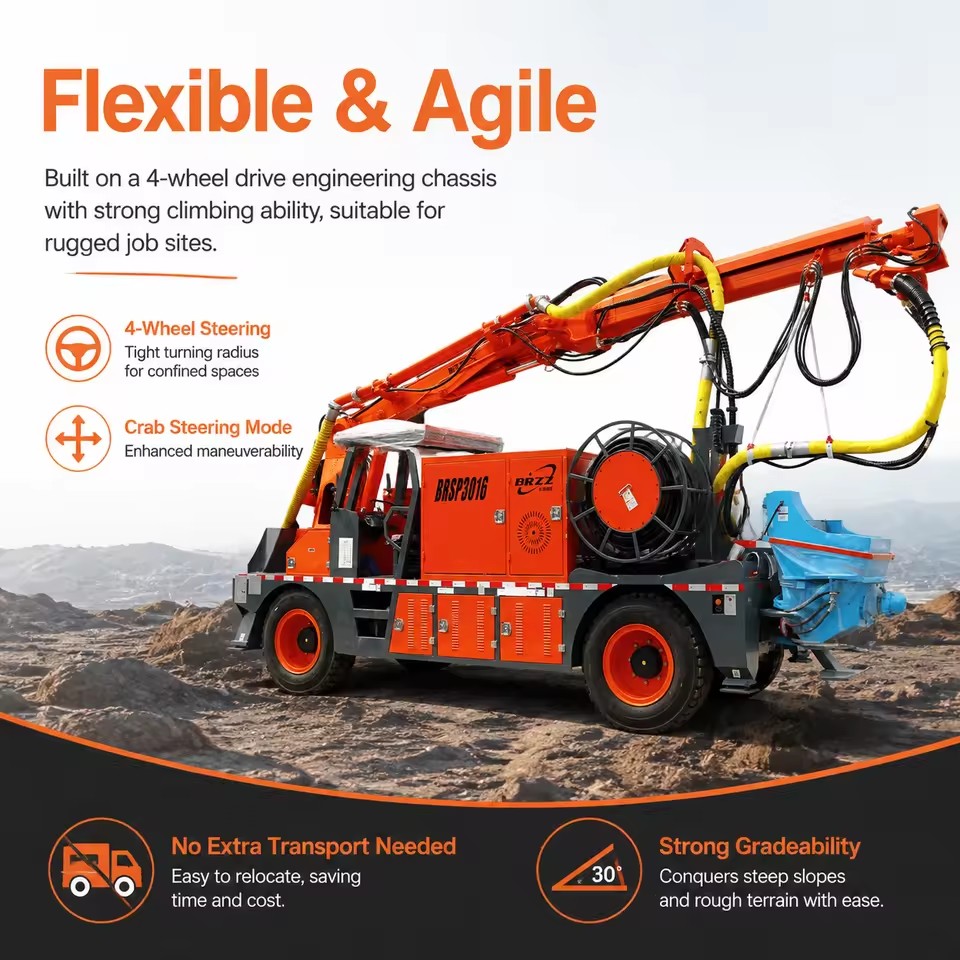 Concrete Wet Shotcrete Truck with Engine 68000W Power 380V Voltage Remote Control Shotcrete Robot for Tunnel