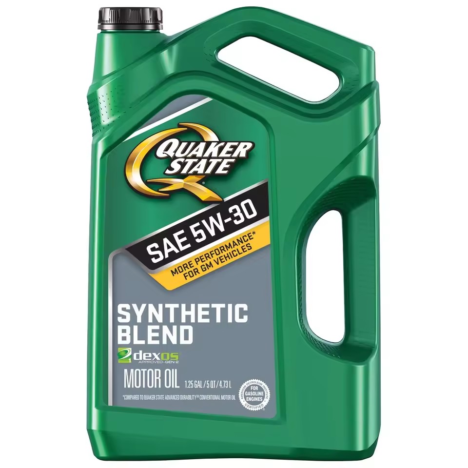 Quaker State 5W-30 5-Quart Synthetic Blend SAE Certified Motor Oil Premium Automotive Lubricant Anti-Wear Properties Made 1