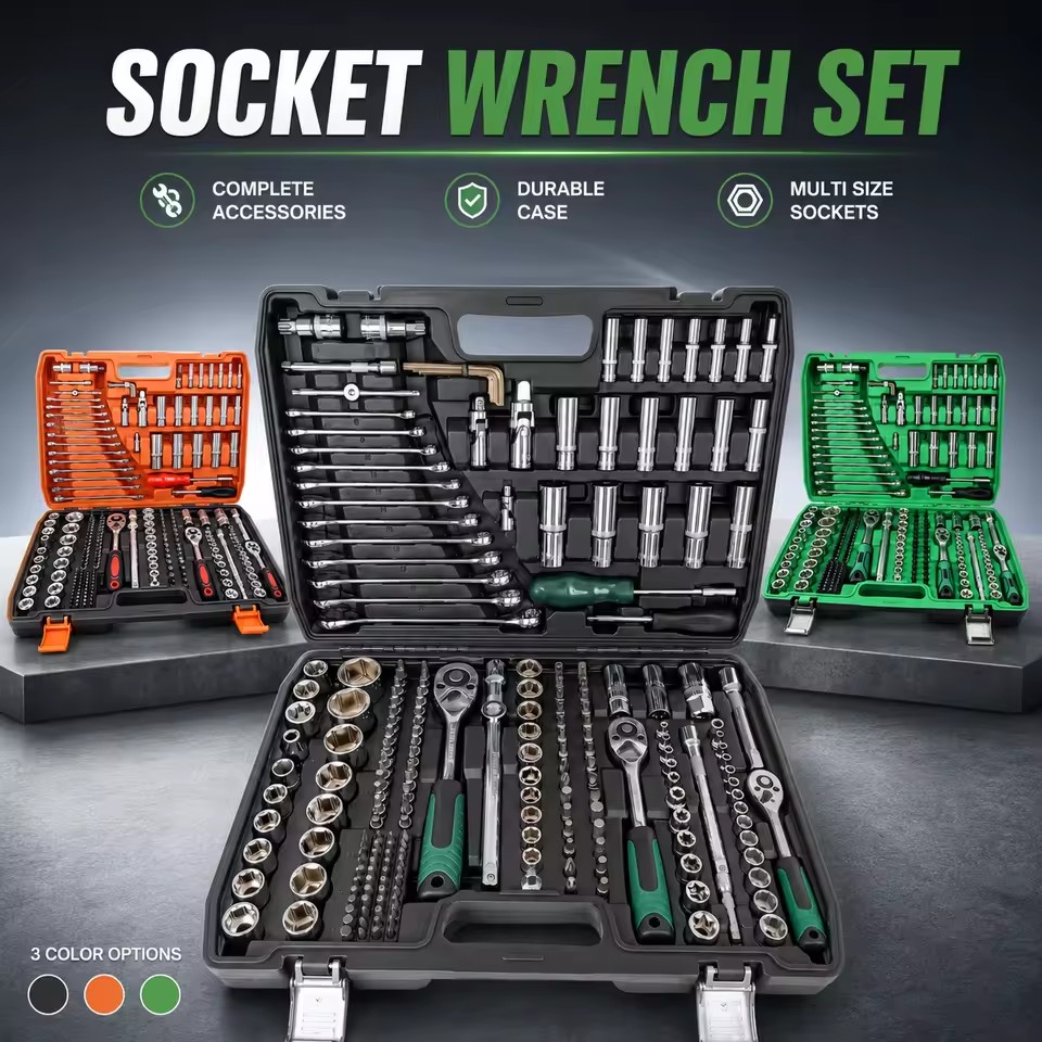 Machine & Auto Repair Combination Socket Ratchet Wrench Set with Plastic Case