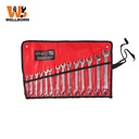 Roll-up Pouch 14pc Metric Combination Wrench Set Anti-Rust Steel, Portable Tool Kit for Mechanics & DIY