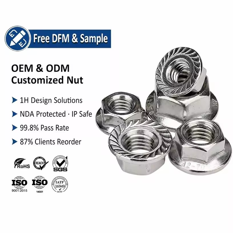 DIN 6923 Hex Flange Nut Stainless Steel 304 A2-70 A4-80 SS304 SS316 Hexagon Flange Lock Nut With Serrated