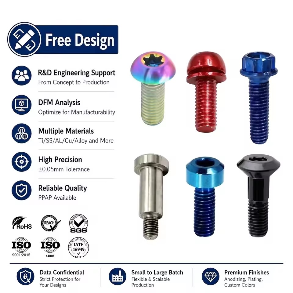 Custom Titanium Bolt M6 12 mm 1-1/4 Raw Disc Red Burning Blue Heat Treated Rainbow Button Socket Cap Torx Hex Head Screw Bolts