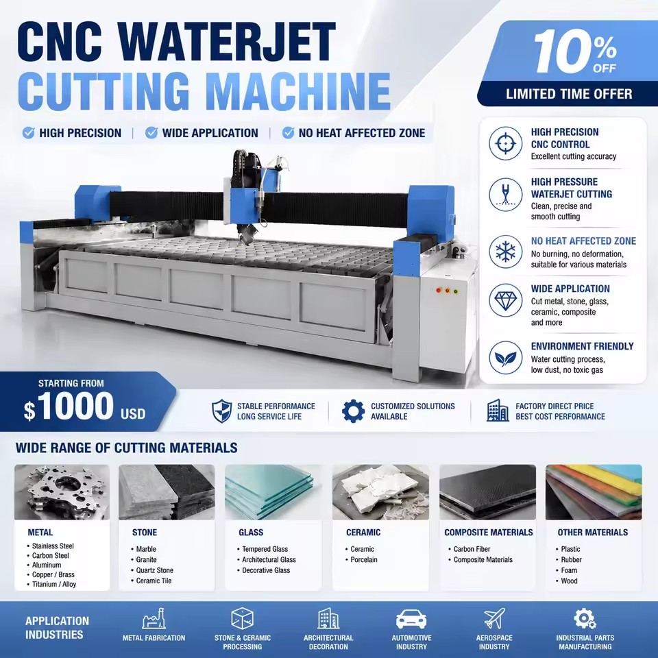 Water Jet Machine for Large Porcelain Tiles Marble Waterjet Medallion 5 Axis Cnc Stone Waterjet