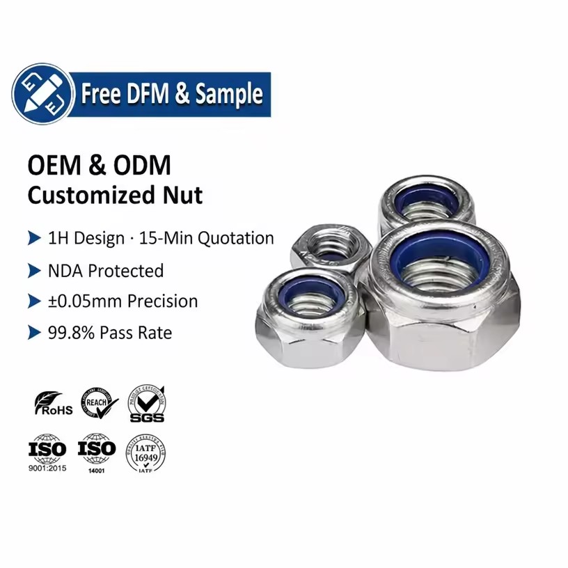 Anti-Loosening Nylon Hex Lock Nut Stainless Steel 304 Blue Ring High-Strength Corrosion-Resistant Grade A2-70 Insert DIN985 Nut