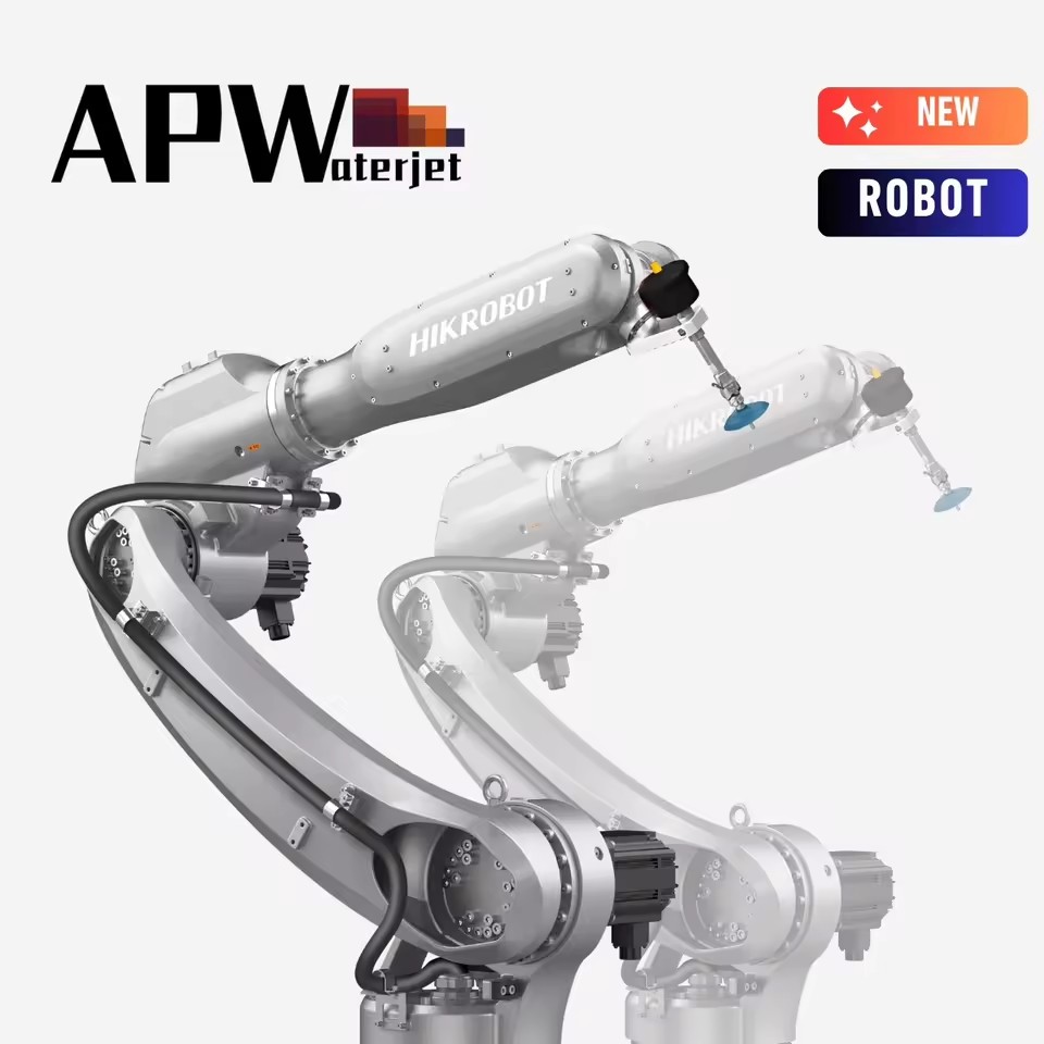APW Robotic 6 Axis Water Jet Cutting Machine for Marble Granite Ceramic Tile Stone Cutting 1500mm Max Length Remote Monitoring