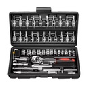 46-Pieces 1/4 Inch Drive Socket Ratchet Wrench Set Metric Bit Socket Extension Bar Hand Tools Case Pack Auto Repair Garden Use