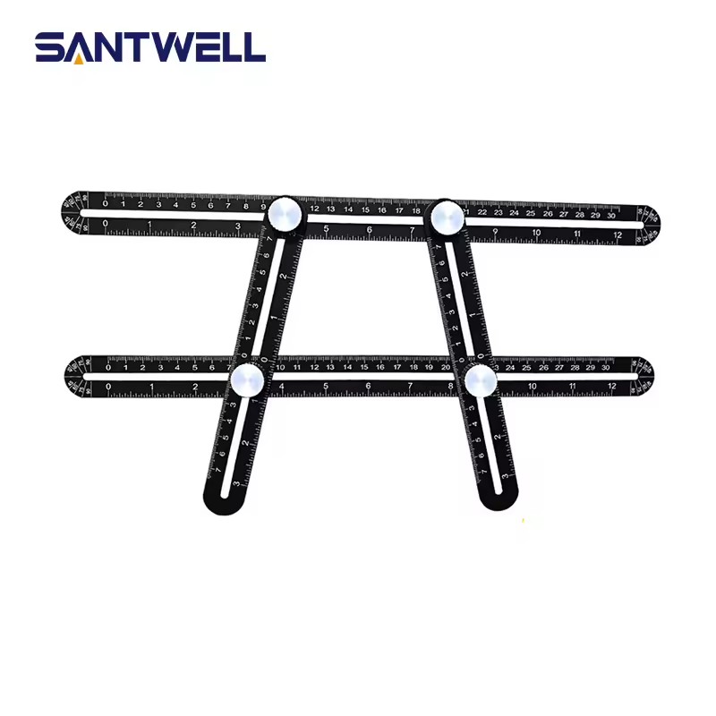Multifunctional 4-Fold Ruler, ABS Plastic Stainless Steel Aluminum Alloy Multi-Angle Measuring Template Ruler