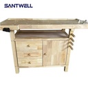 Large Load Capacity Rubber Wood Woodworking Workbench with Storage Cabinet Multi-Functional Operation Table for School&Workshop