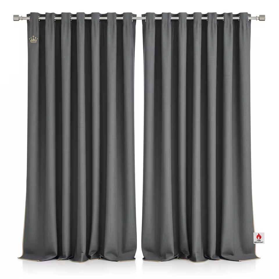 Royal Crown Premium Fire Retardant Polyester Hotel Curtains Dark Gray Room Window Drapes