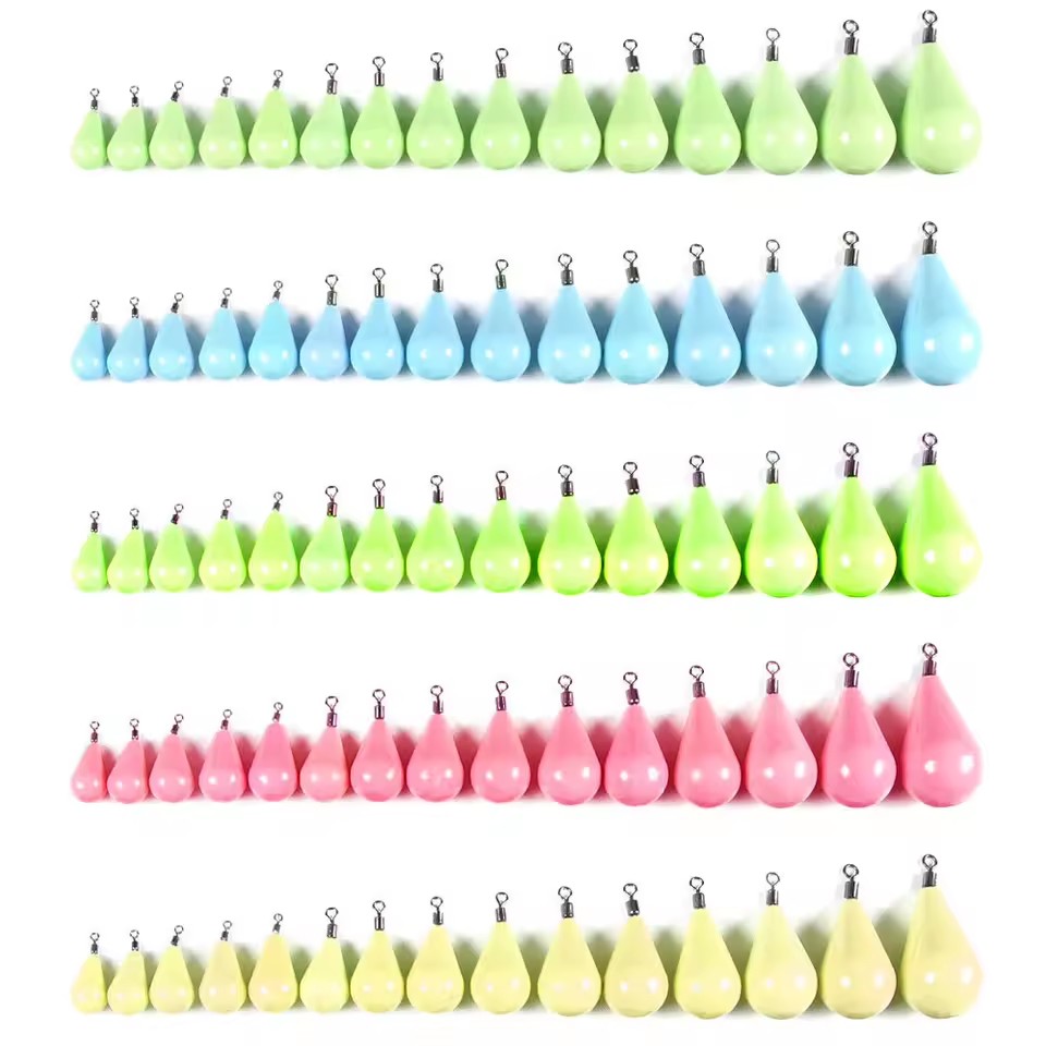 Wholesale JI060~064 11.4g~140g Fishing Tackle Accessories Casting Drop Shape Lead Weights Luminous Painted Fishing Sinkers
