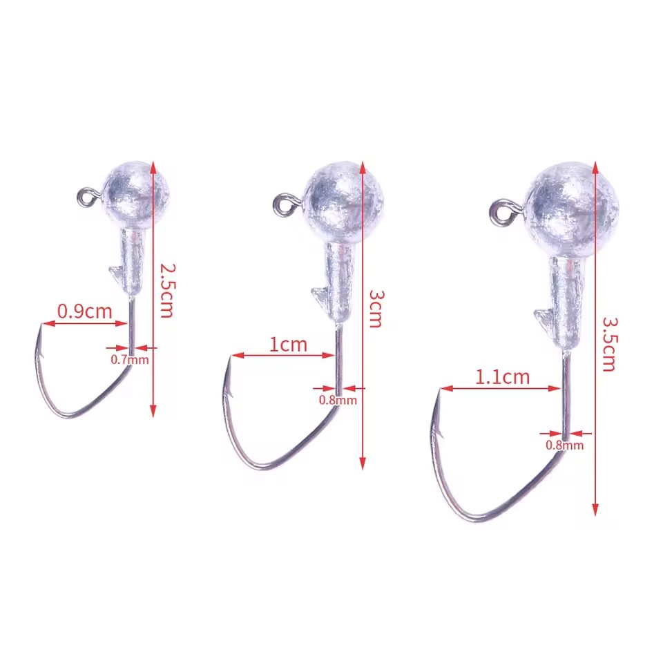 Wholesale JI031 1.75g 3.5g 5.25g Round Ball Shape Lead Jig Head Barbed Fishing Hooks