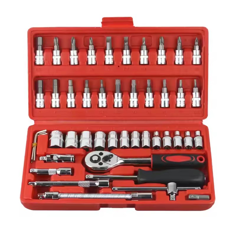 46pcs Socket Combination Tool Household Manual Wrench Set Auto Repair Hardware Toolbox