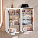 Punch-Free Bathroom Storage Cabinet Shelf with 4 Hooks Wall-Mounted Storage Box Organizer Magnetic Door Kitchen Home Rack Shelf