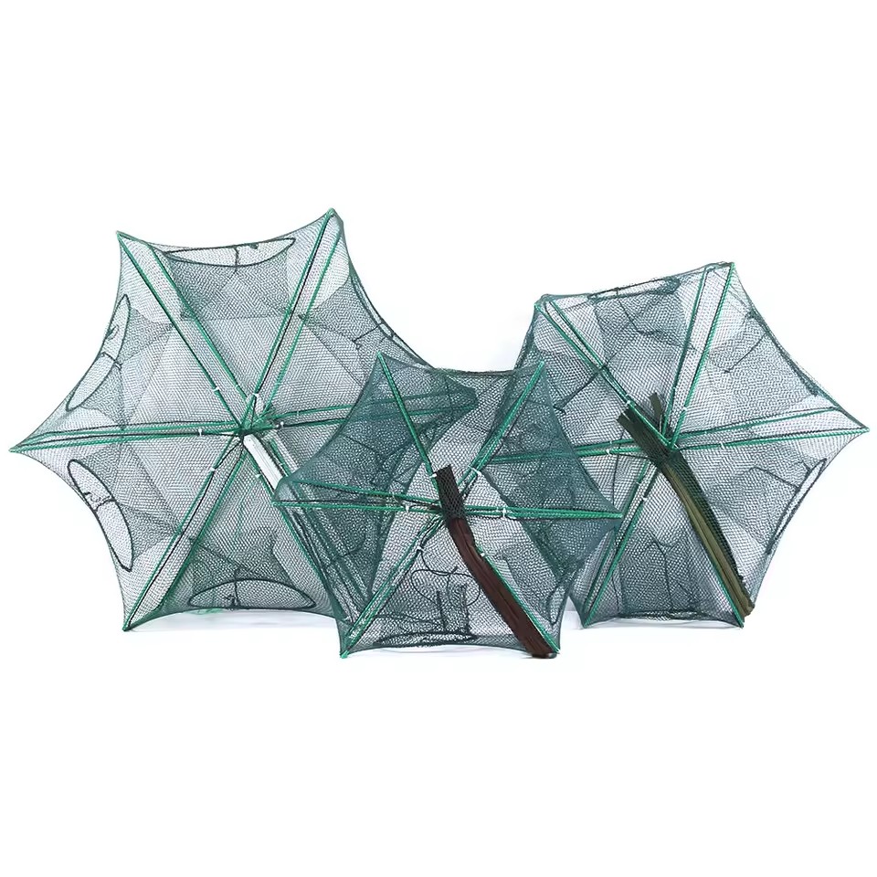 Folding Hand Throwing Net 40cm 50cm 60cm Large 6 Hole Cage Fishing Net