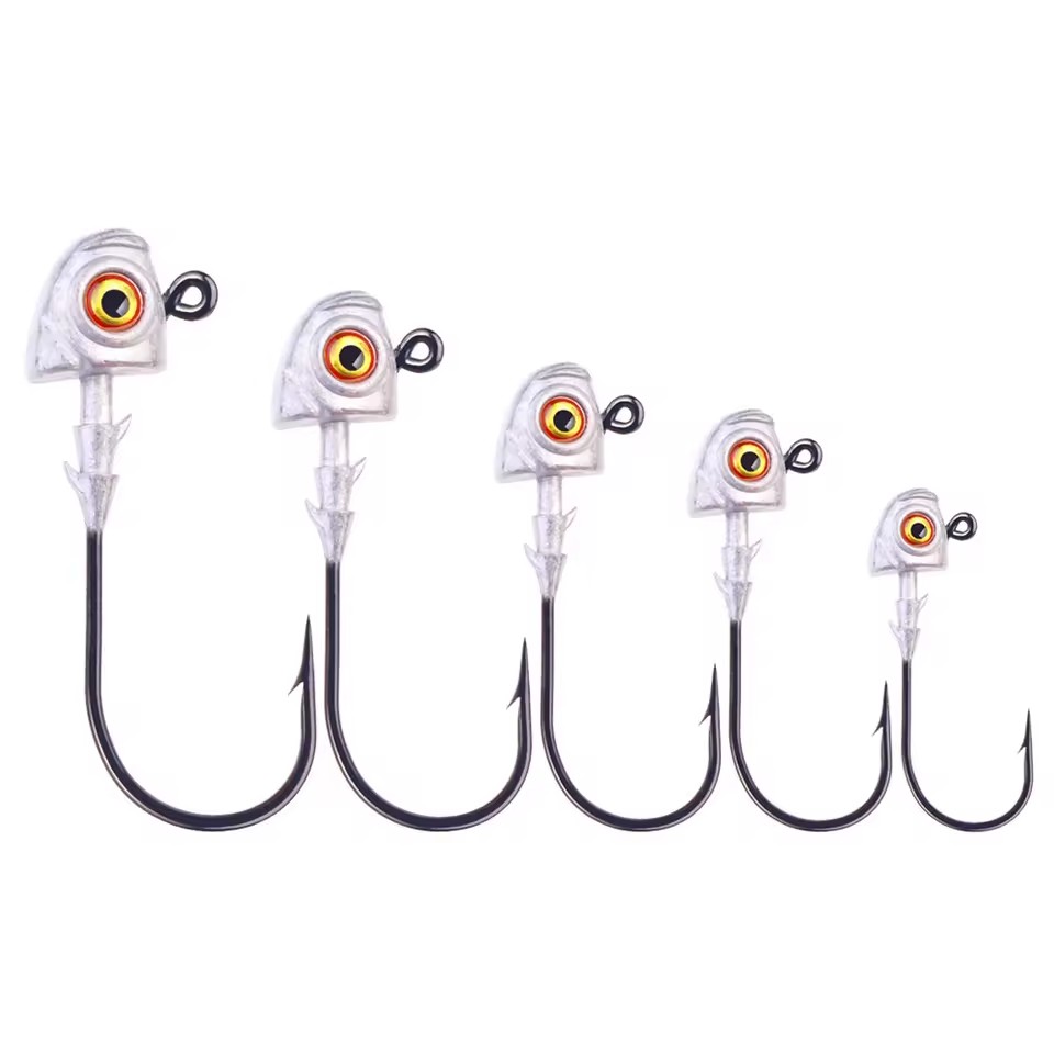 Wholesale JI043 3.5g 5g 7g 10g 14g 5pcs/bag Fish Head Shape Lead Jig Head Fishing Hooks