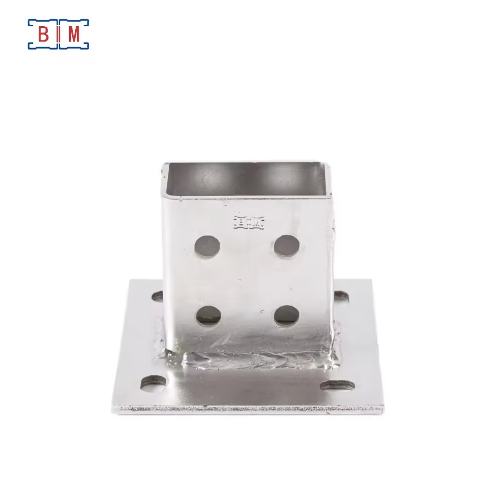 Heavy Duty SS304/SS316 Steel Post Base Support Bracket Polished Surface 5mm Thickness BIM Model BIM3014 for Double Strut Channel