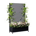 YW Hardware DIY Decorative Metal Black Freestanding Garden Privacy Screen with Planter Flower Boxes for Outdoor Use