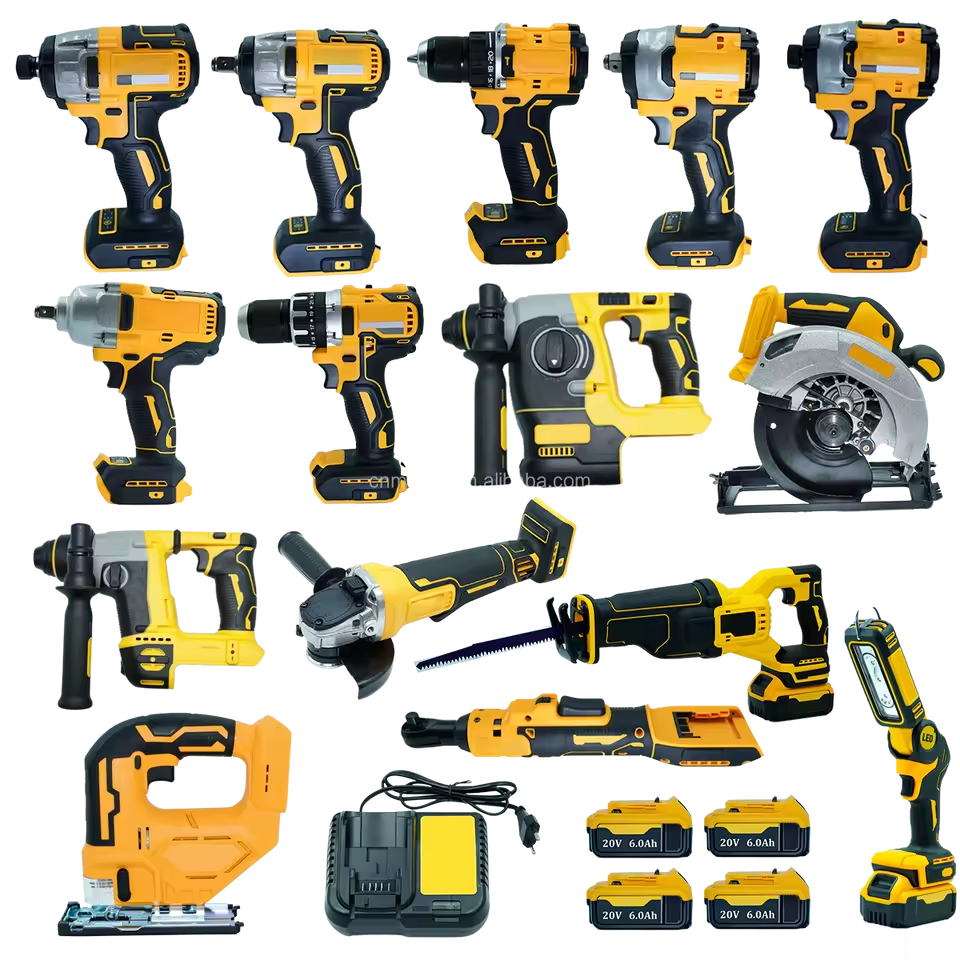 20V Cordless Power Tools Combo Kit 15-Piece All-in-One Set Brushless Impact Drill Wrench Saw for Home Renovation Professional