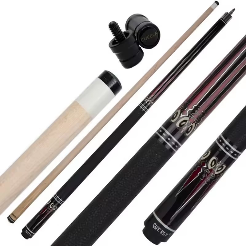 Cueelf Solid Leather Grip 1/2 Center Joint American Style Maple Pool Cue Stick Billiard Cue Pool Cue