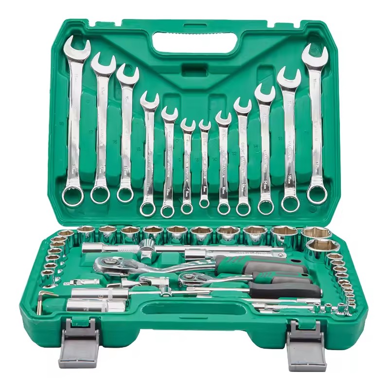 61-Piece Dual-Purpose Auto Repair Chrome Vanadium Steel Cordless Socket Ratchet Wrench Tool Set with Hard Case
