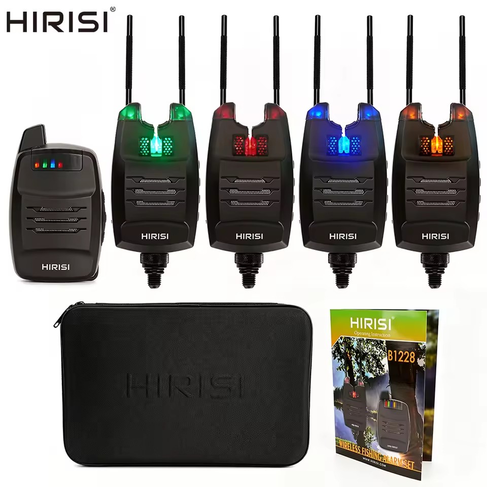 New Hirisi Carp Fishing Alarm Set with LED Wireless Metal & Plastic Bite Alarm Indicator Electronic Snag Ear Bar B1228