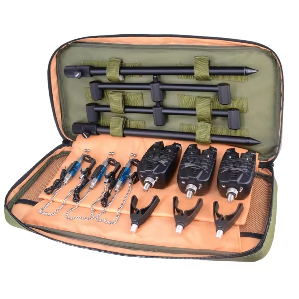 Carp Fishing Bite Alarm Set Buzz Bars Swingers Fishing Rod Rest Head Set with Portable Tackle Bag