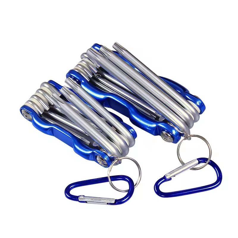 Universal 8-Piece Hex & Torx Key Chain Set Portable Chrome Vanadium Flat Hexagon Allen Wrench