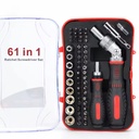Household 61Pcs Steel Toolbox Set 1/4 Ratchet Wrench 180 Degree Adjustable Screwdrivers Bit Combination Kit Hand Operated Hard