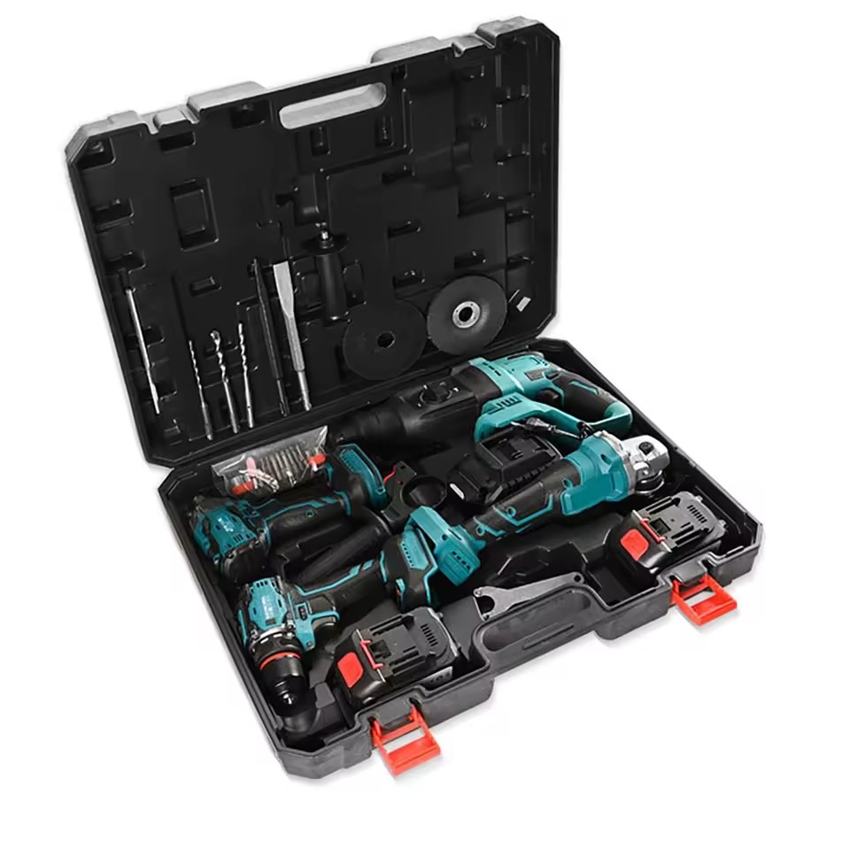 21V Cordless 4-Piece Power Tool Combo Kit Hard Case OEM 1 Year Warranty-Hammer Angle Grinder Impact Wrench Drill for Home DIY