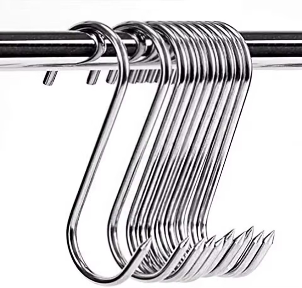 JH Meat Hooks 4 Inches Stainless Steel Butcher's Hook Meat Hook for Hanging Drying Butchering Smoking BBQ Grilling