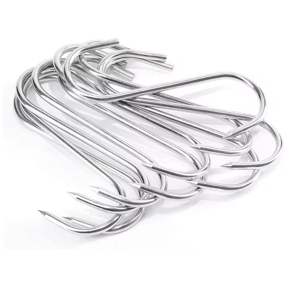 Custom Design 8 Inches Stainless Steel Butcher's Hook Meat Hook for Hanging Drying Butchering Smoking BBQ Grilling