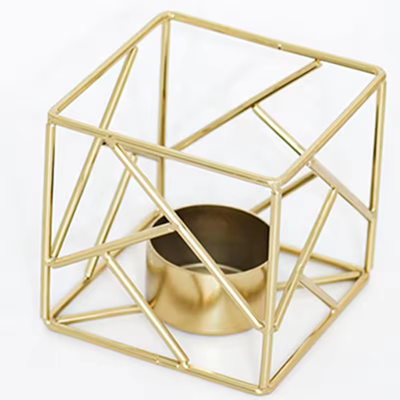 Square Iron Candle Base Gold Vintage Wireframe Home Decor Creative Candlestick Holder